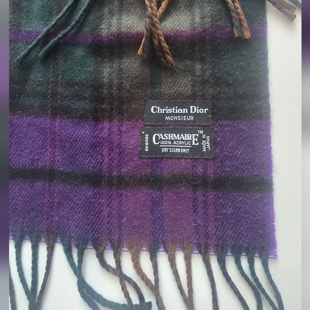 Christian Dior Monsieur CASHMAIRE  Purple and Green Plaid Scarf